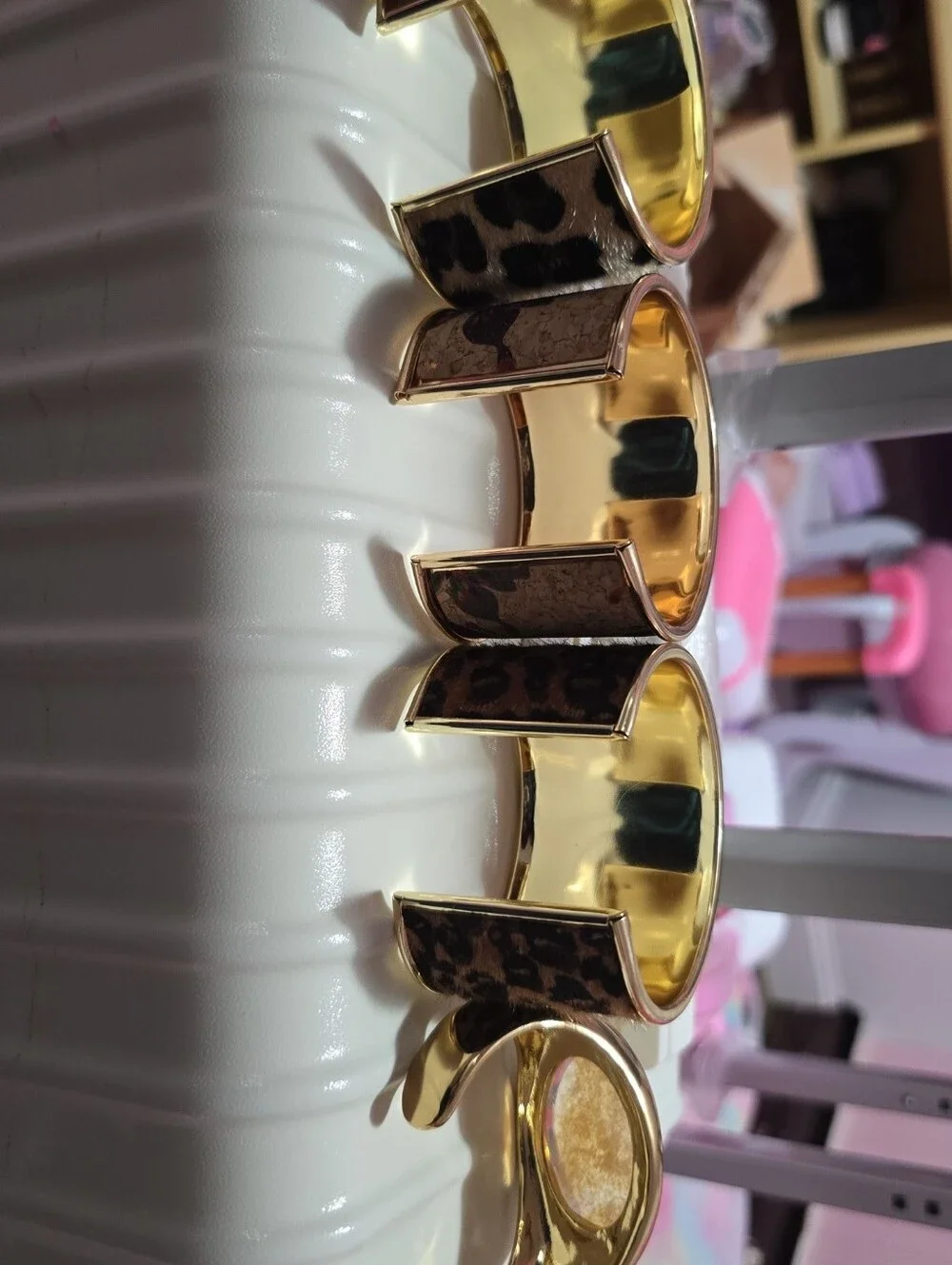Gold and Leopard Print Women's Cuff Bracelet Set